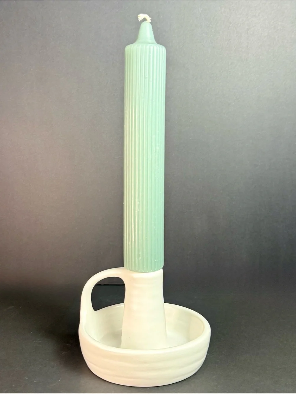 IKEA GODTAGBAR Candlestick Candle Holder with Handle Ceramic White 8 cm 3